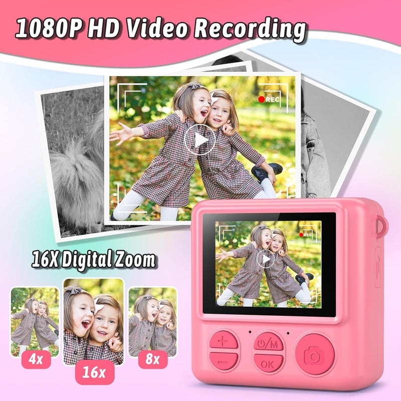 GREENKINDER Kids Camera Instant Print, Christmas Birthday Gifts for Girls Boys Age 3-12，HD Selfie Kids Digital Camera, Portable Travel Toy for 3 4 5 6 7 8 9 10 Year Old Girls (Pink) - Image 4